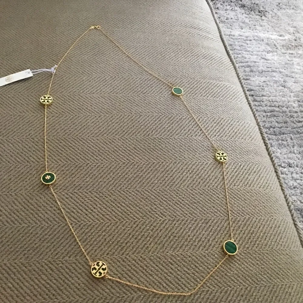 TORY BURCH DOUBLE T LOGO / MALACHITE NECKLACE